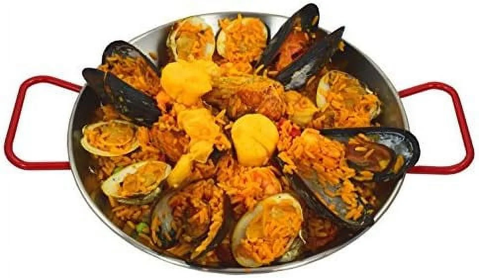 Stainless Steel Paella Pan With Red Handle (10