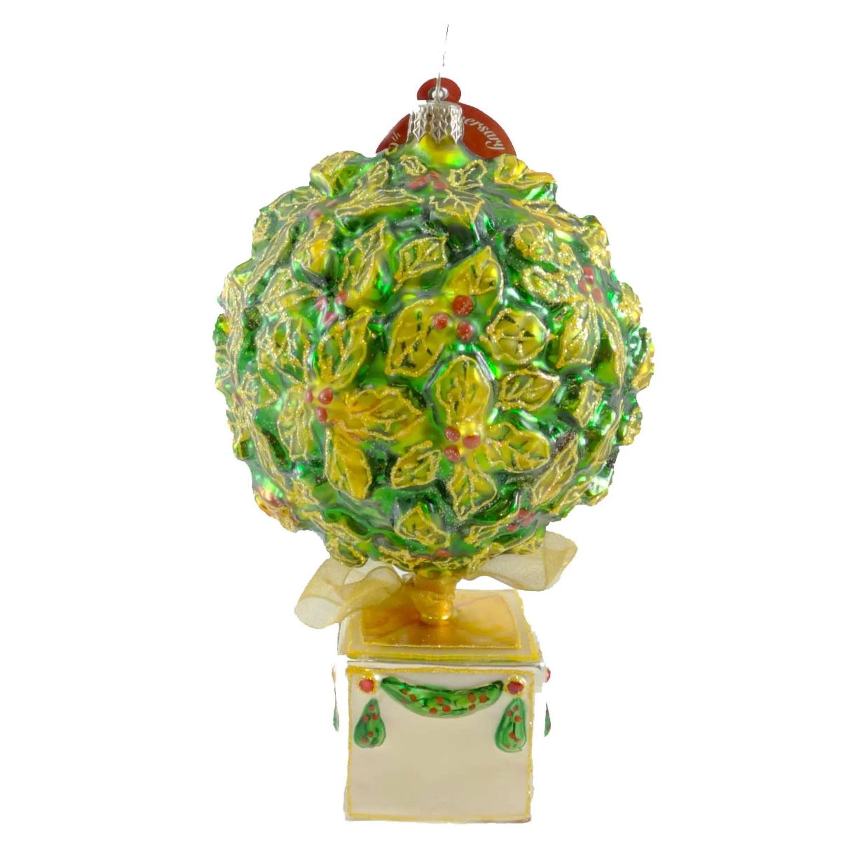 Christopher Radko VERY MERRY TOPIARY Glass Ornament Holly Bush Christmas
