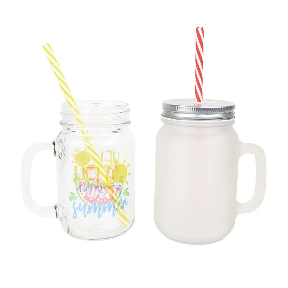 VING 48 Pack 12oz Sublimation Blank Mason Jar Cup Glass Tumbler Bottle Mugs with Handle Metal Lids and Plastic Straws