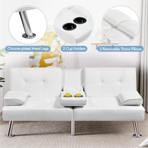 Yaheetech Convertible Sofa Bed Adjustable Fabric Couch Sleeper Modern Recliner Reversible Loveseat Folding Daybed Guest Bed, Removable Armrests, Cup Holders, 3 Angles, 772lb Capacity, Dark Gray