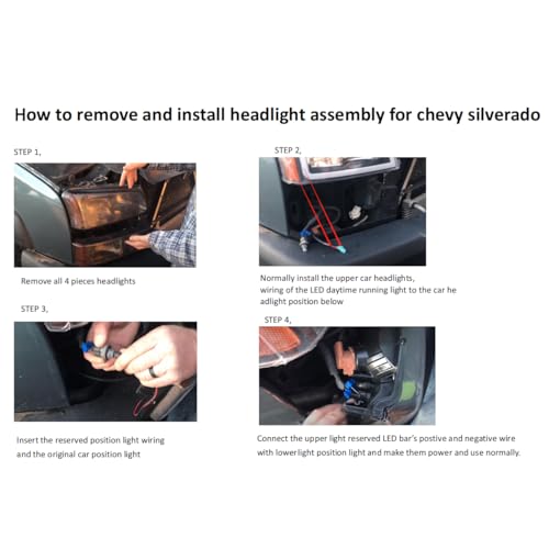 Headlights Assembly +Tail Lights Assembly Combo compatible with 2003-2006 Chevy Silverado, LED DRL Headlight Assembly w/OE Style Taillights