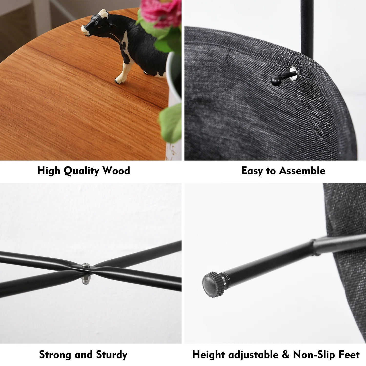 Small End Table Nightstand with Fabric Storage for Living Room Bedroom Home Office