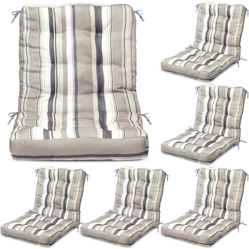 Hoteam 6 Set Patio Chair Cushions Outdoor High Chair Cushion 20 x 40 Inch Waterproof Patio Seat Rocking Indoor Thickened Pad(Striped Style,Beige)
