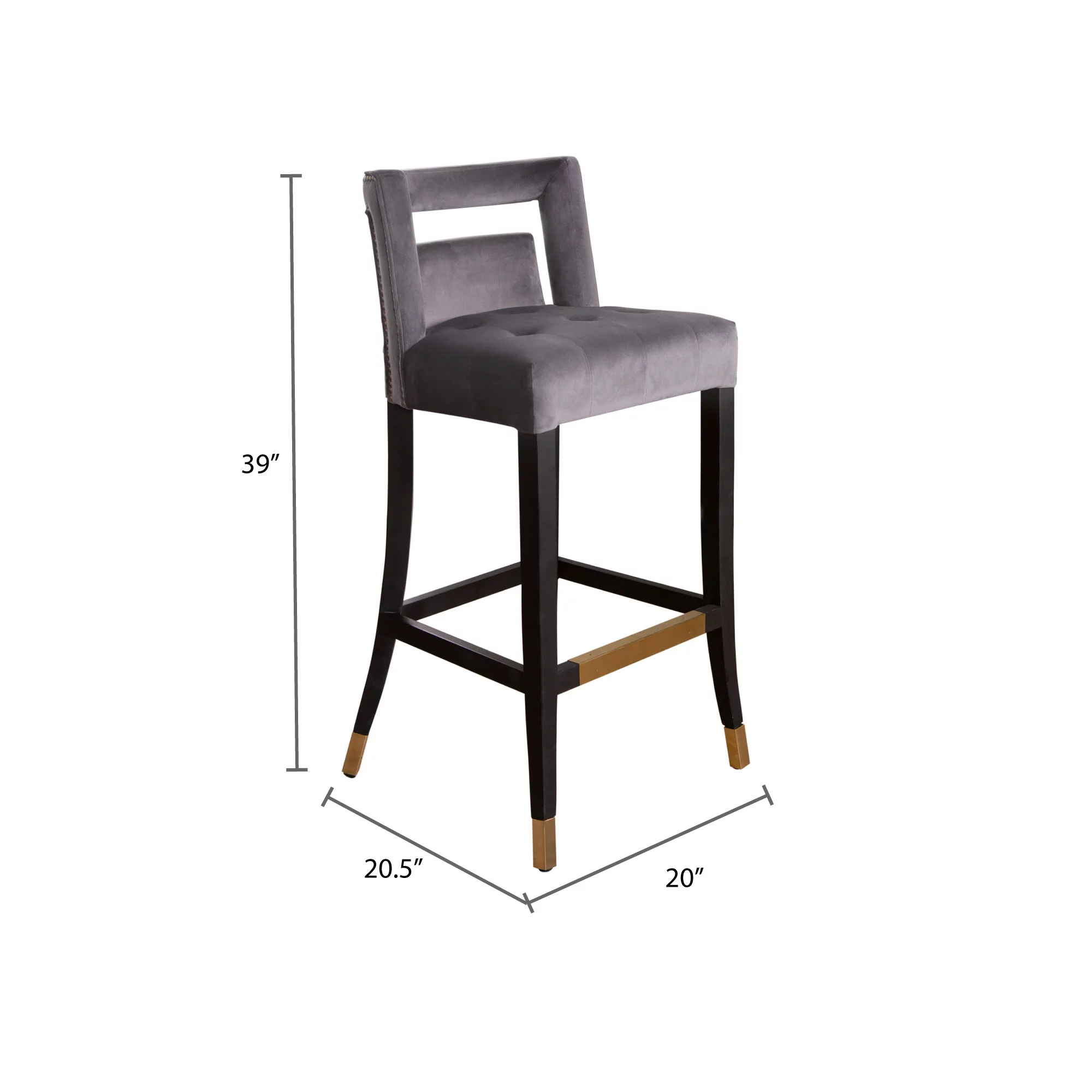 Stephanie Velvet Bar Stool, Grey
