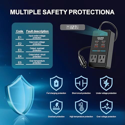 Car Power Inverter, DC 12V to 110V AC Car Plug Adapter with LCD Display, 65W USB-C Fast Charging, 24W USB-C & 3.0 USB-A Ports, Portable Car Charger with Switch Control Converter for Laptops, Phones