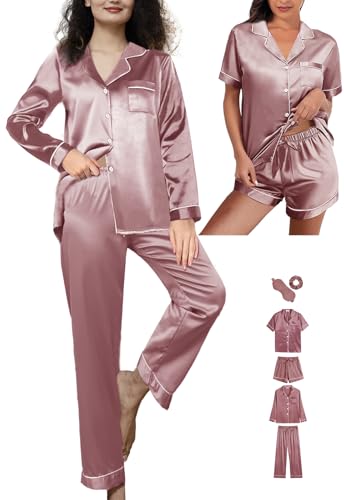 6Pcs Womens Silk Satin Pajamas Set XS-XXL Pajama Sets Pjs Set Button Down Pj Sets Sleepwear Loungewear