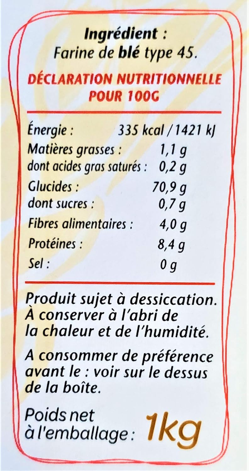 Francine Farine de ble Supreme - French T45 Supreme Wheat Flour (2 Pack, Total of 2kg