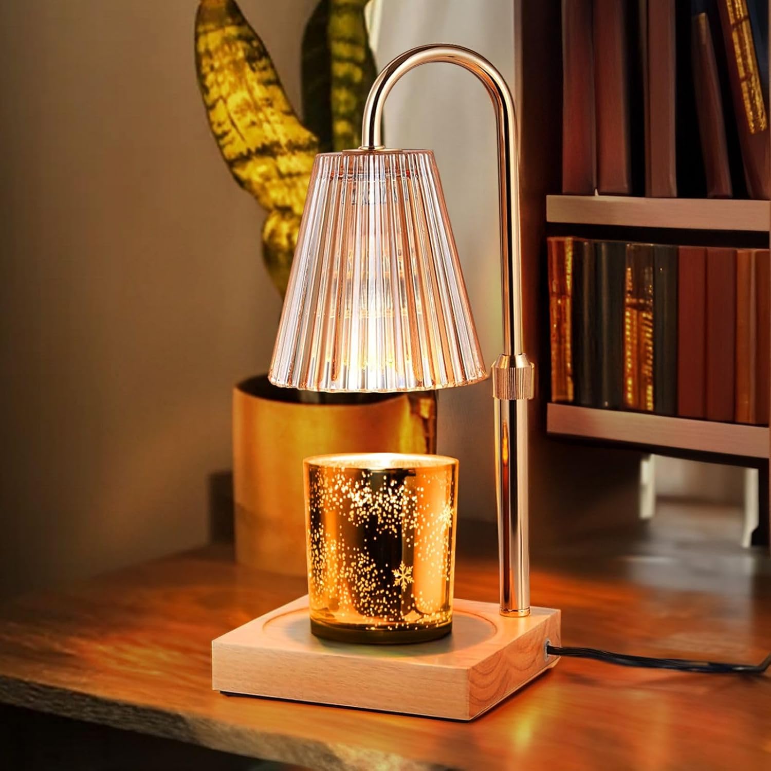 Dimmable Candle Warmer Lamp Gold: Electric Candle Wax Warmer Lamp with 2 Bulbs & Timer, Height Adjustable Candle Melting Lamp for Jar Candles, Mothers Day Gifts for Mom, Vintage Gold Home Decor