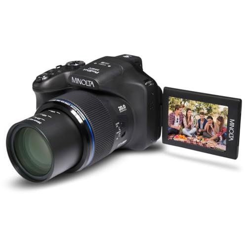 Minolta Pro Shot 20MP Digital Camera – 67x Optical Zoom, Full 1080p HD Video, Optical Image Stabilization, Wi-Fi, 3-inch Articulating LCD Screen, 27 Scene Modes – Includes 16GB SD Card (Black)