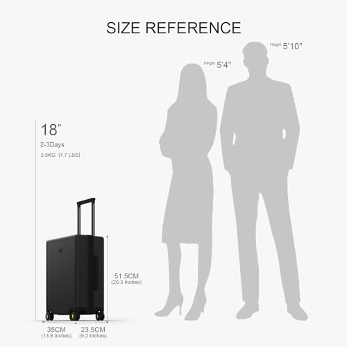 LEVEL8 Hard Shell Carry on Luggage Airline Approved, Carry-on Suitcases with Wheels, Lightweight Luminous Textured Hardside Travel Bag with Tsa Lock, 20 Inch, Black