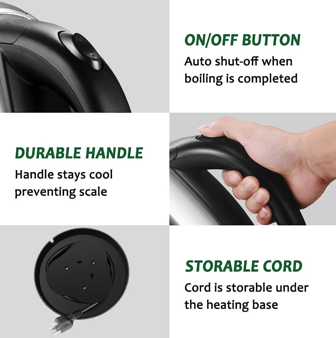 Electric Kettle Hot Water Kettle,1.8L 304 Stainless Steel Electric Tea Kettle & Coffee Kettle, BPA-Free Water Warmer with Fast Boil, Auto Shut-Off & Boil Dry Protection