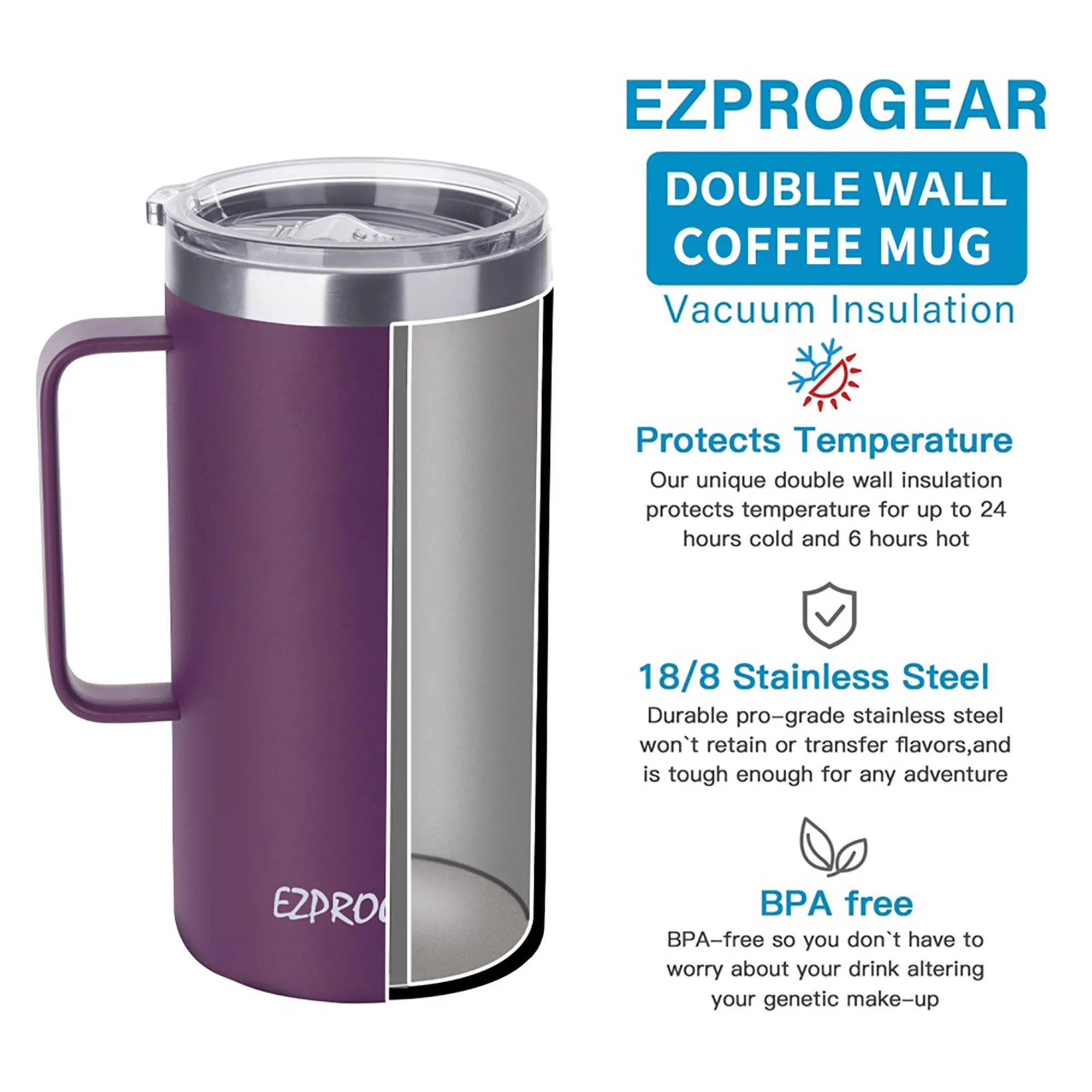 Ezprogear 40 oz Stainless Steel Mug Double Wall Ice Coffee Tumbler Insulated Cup with Handle, Lid & Straws (Matte Carnation)