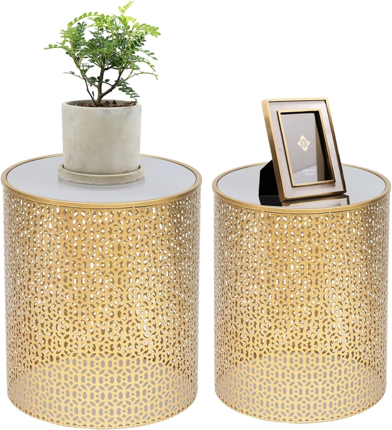End Tables Accent Coffee Table Indoor Outdoor Decorative Nesting Round Nightstands,Set Of 2 ( 1)