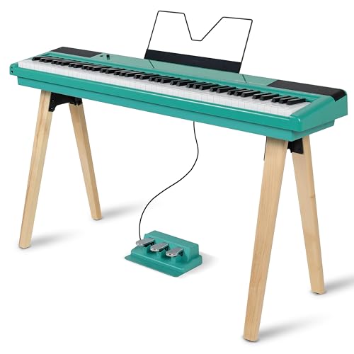 Alesis Recital Home Digital Piano with 88 Hammer Action Weighted Keys, Stand, Pedals and Lessons, Turquoise