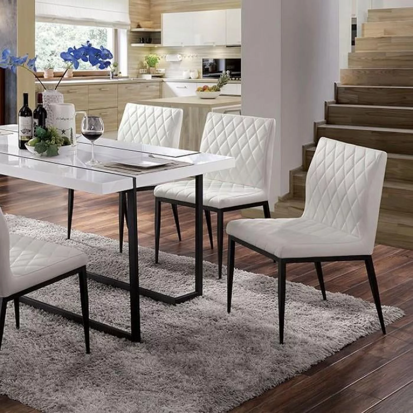 Contemporary White & Black Dining Room Set 7pcs FOA Alisha