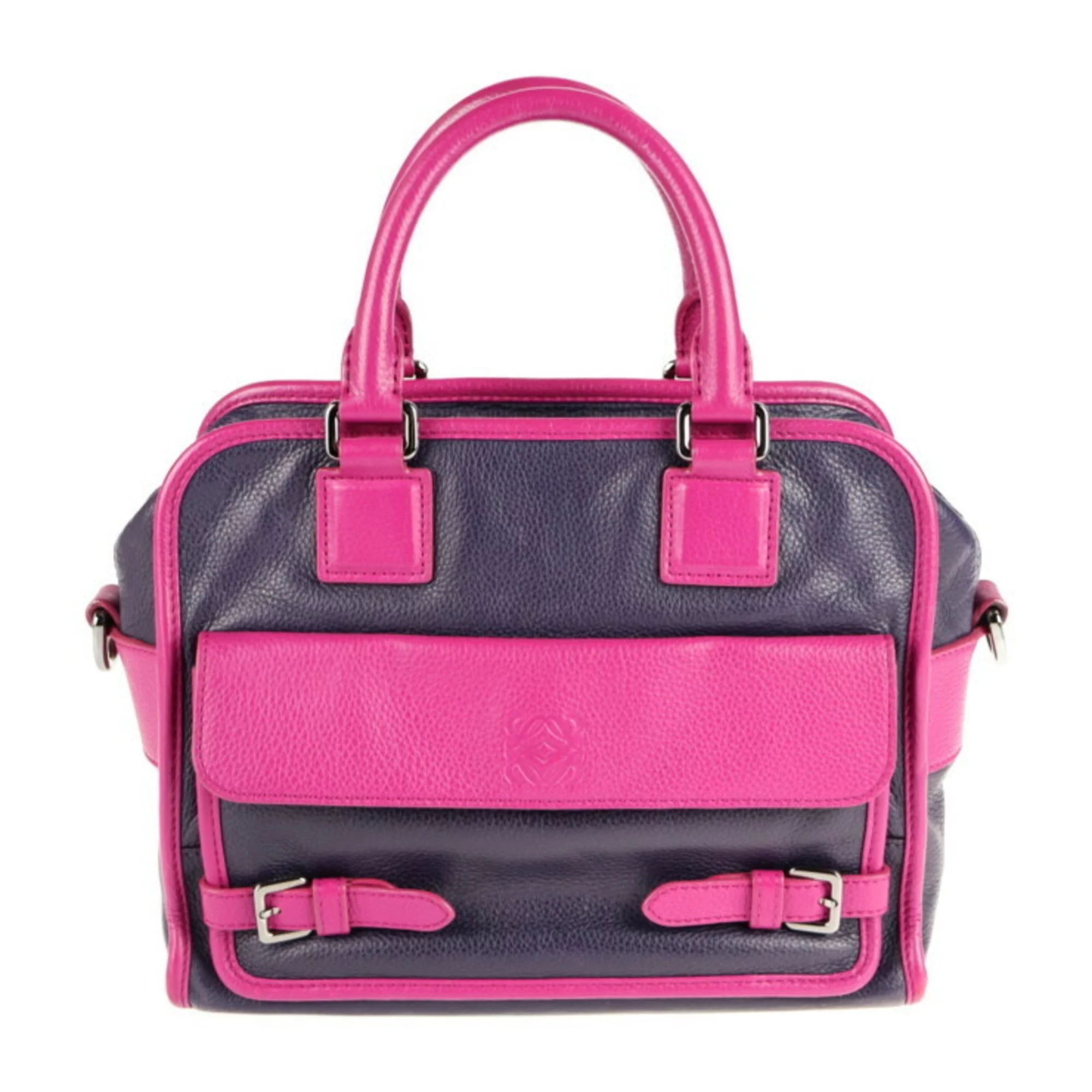 Pre-Owned LOEWE Loewe Cruz handbag leather purple pink 2way bicolor (Good)