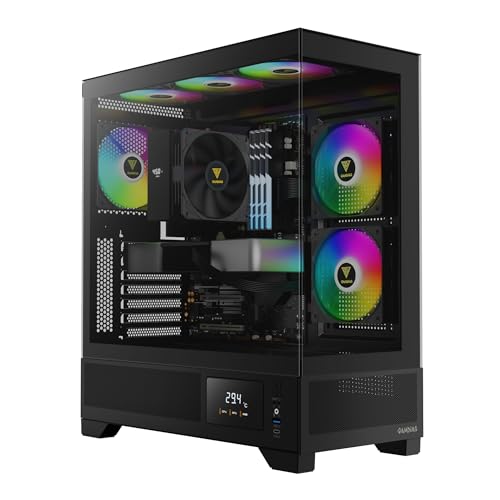 GAMDIAS White Mid Tower Gaming Computer Case w/Display&App, ATX Tempered Glass PC Case, Built-in 3x120mm ARGB PWM Fans, Up to RTX GPU/VGA 410mm& 360mm AIO/Radiator& 6x120mm Fans& 160mm CPU Cooler