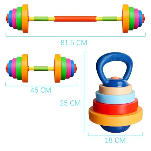 Kids Weight Set Adjustable Toddler Workout Toy Equipment Barbell Dumbbell Kettlebell for Pretend Play Exercise & Fitness Toy