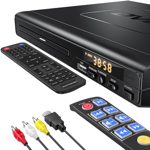 DVD Players for TV with HDMI, DVD Players That Play All Regions, Simple DVD Player for Elderly, CD Player for Home Stereo System, Included HDMI and RCA Cable