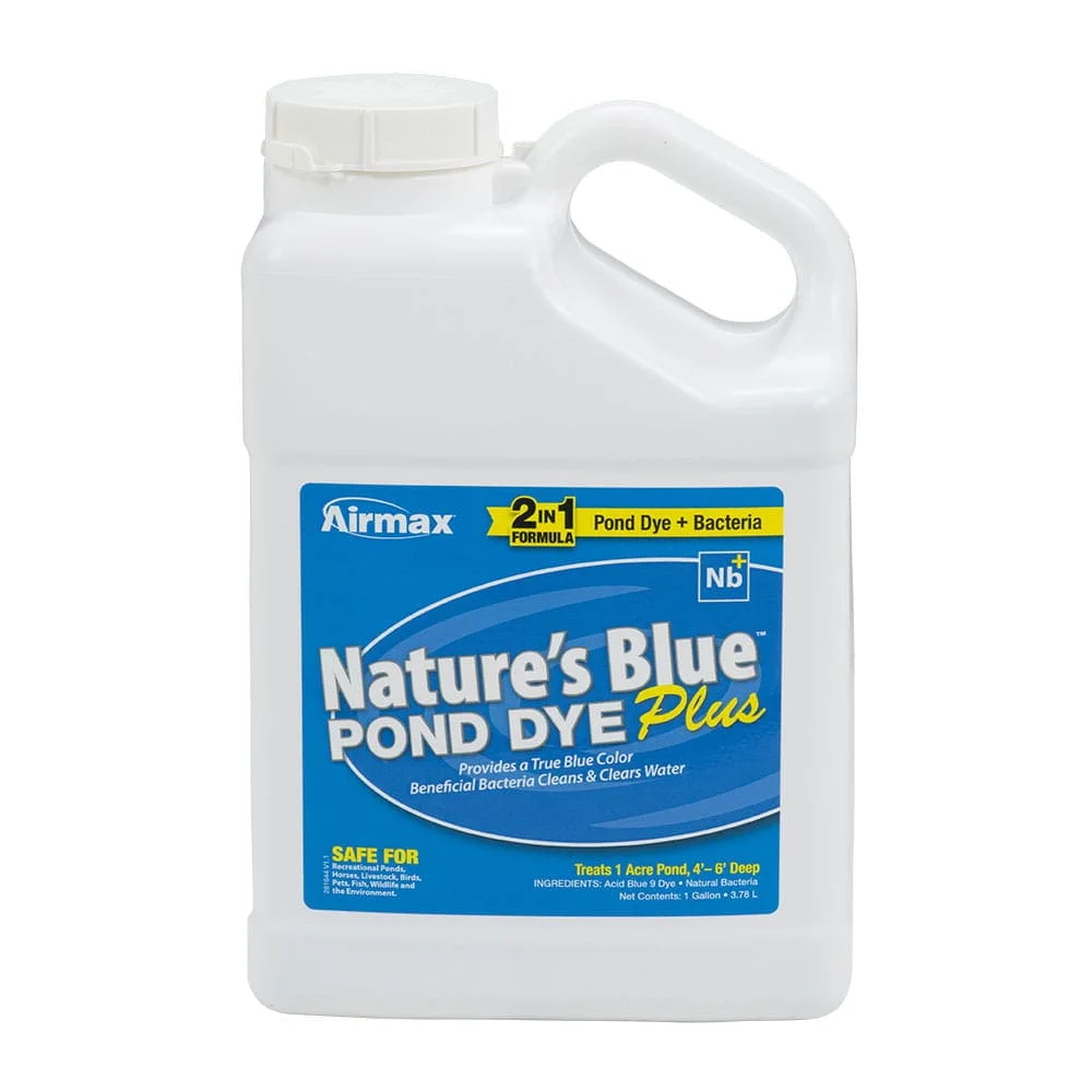 Airmax Nature's Blue Pond Dye Plus, Liquid Concentrate, Ecofriendly, Clean & Clear Water, No Mixing & Easy to Use, Enhances Natural Color PLUS Adds Beneficial Bacteria, Treats up to 1 Acre, 4 Quarts