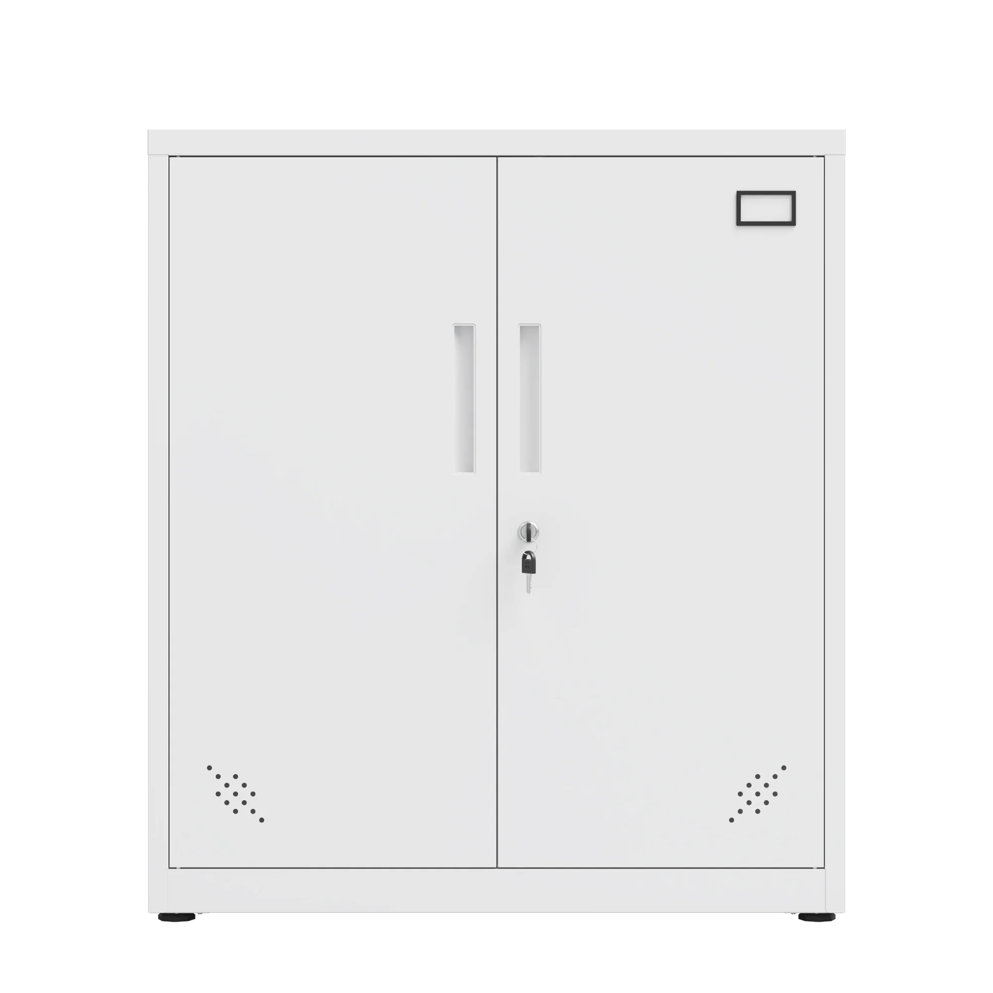 Metal Storage Cabinet with 2 Adjustable Shelves, Metal File Cabinet for School Gym, White Decorative Storage Cabinet for Home Office
