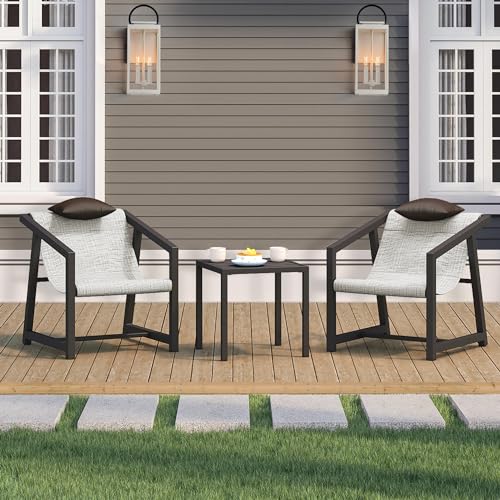 YITAHOME 4 Pieces Patio Furniture Set, Outdoor Wicker Patio Conversation Set, All-Weather Rattan Bistro Set with Loveseat Chairs Table Soft Cushions for Garden, Porch, Backyard - Grey