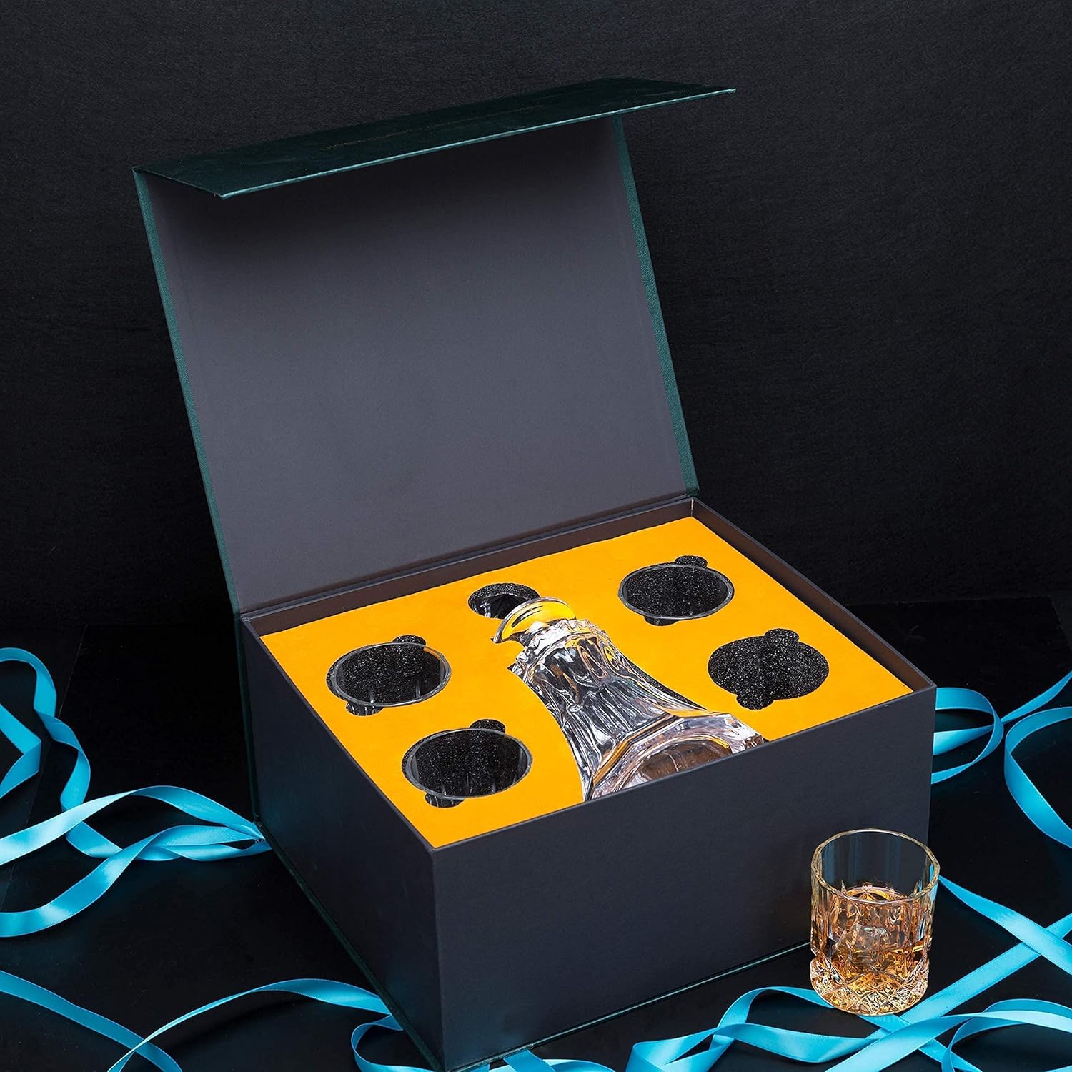 KANARS Whiskey Decanter Set With 4 Glasses, Crafted Crystal Decanter Set for Bourbon, Scotch, Vodka And Liquor, Best Gift for Men, 9- Piece