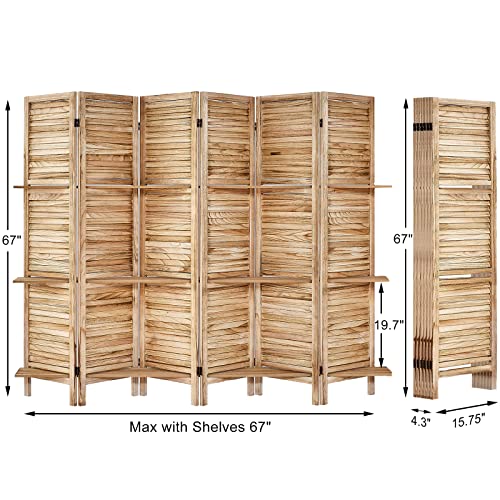 Room Divider with Shelves, Privacy Screen, Room Dividers and Folding Privacy Screens, 5 Panel Wood Temporary Wall Partition Separation Separator, Coconut