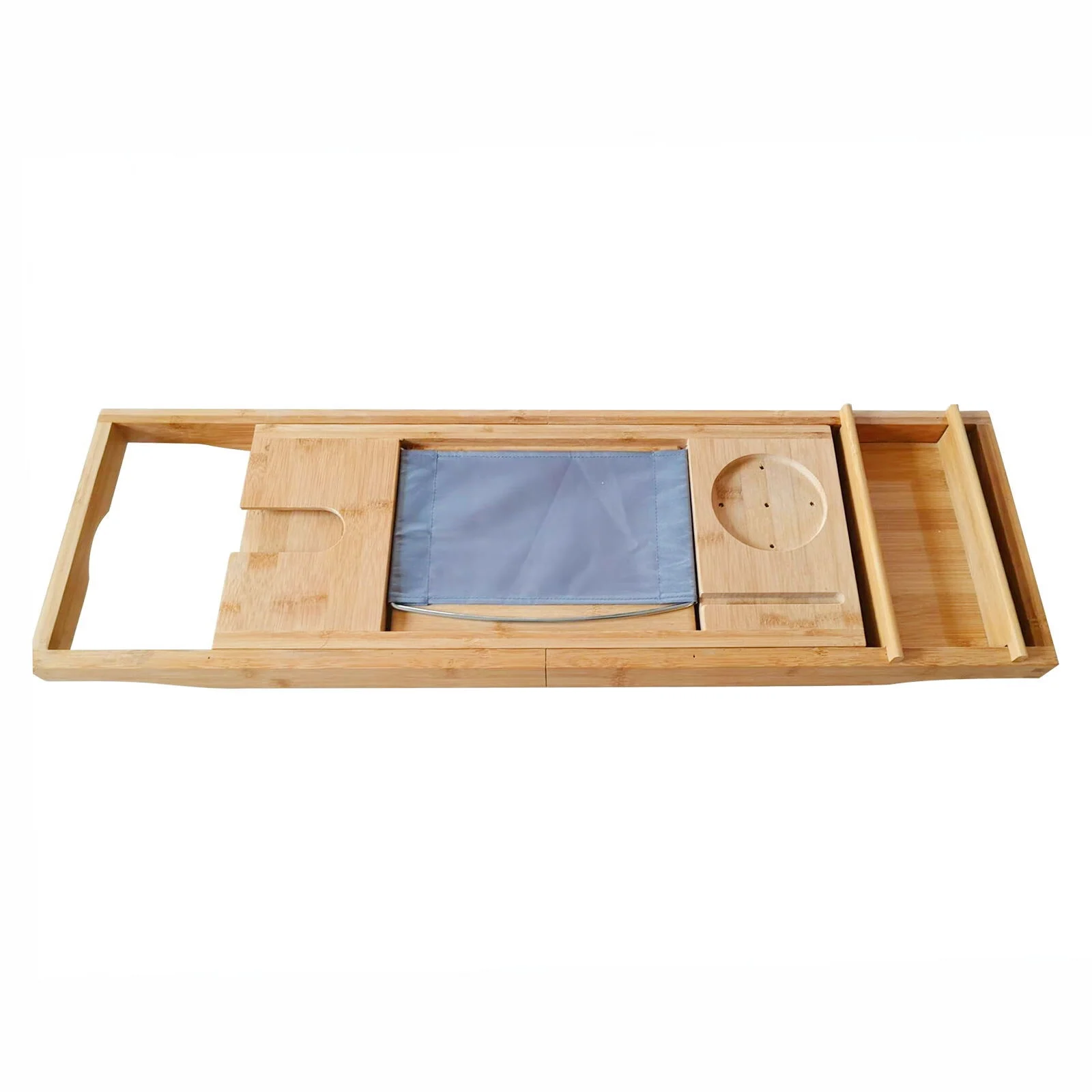 Wuzstar Bathtub Caddy Tray Expandable Bamboo Bath Tray Table with Wine Glass Holder, Book Stand and Phone Slot