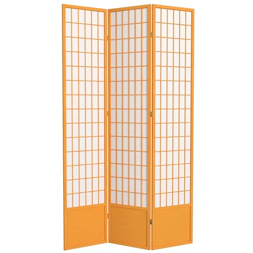Red Lantern 7 ft. Tall Window Pane Shoji Screen-White-3 Panels Room Divider