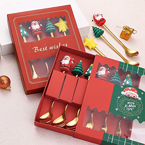 Stainless Steel Christmas Tree Tea Spoon Set - 6pcs (Xmas Coffee, Dinner, Dessert, Stirring, Ice Cream) Creative Tableware Gift, Holiday Party Supply