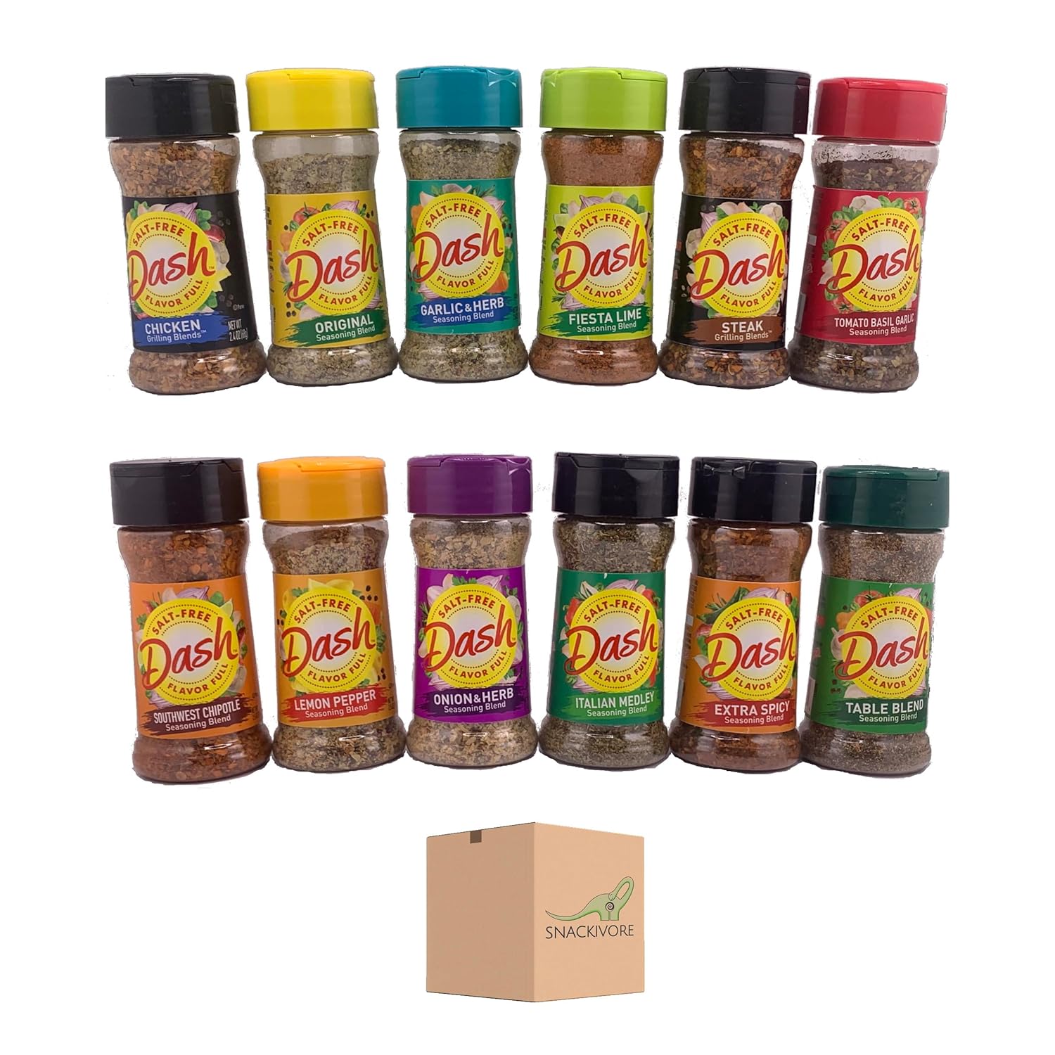 Mrs Dash Seasoning Salt Free Variety 12 Pack by Snackivore. 1 Bottle Each of 12 Different Flavors.