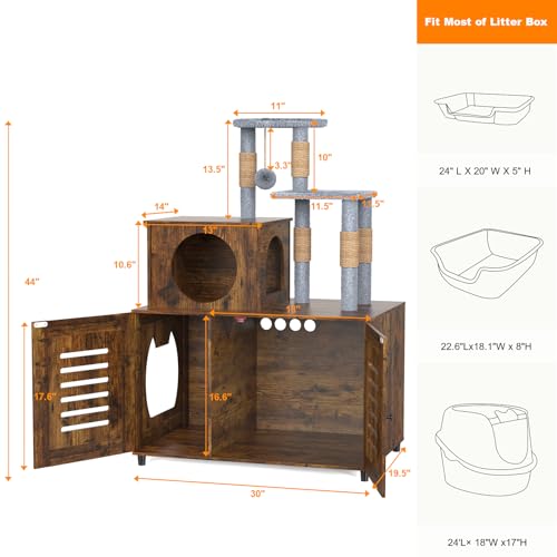 White All-in-one Cat Cabinet with Litter Box Enclosure, Scratching Post, Soft Plush Perch and Divider