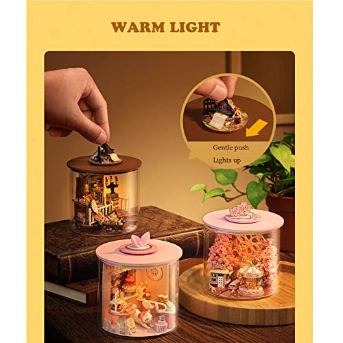 Miniature House kit DIY Miniature Dollhouse kit Mini Doll House Making in Bottle Warm Light/Furniture