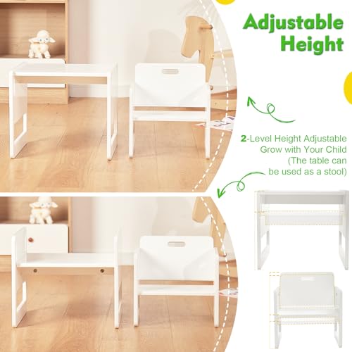 FUNLIO Height Adjustable Toddler Table and Chair Set for Age 1-3, Quality Solid Wood Montessori Table and Chair Set, Weaning Baby Table Chair Set, Easy to Assemble, CPC Certified - Pink