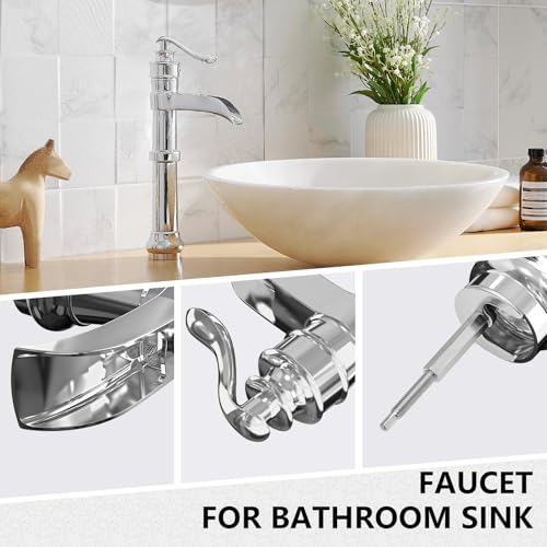 Vessel Sink Faucet, Oil Rubbed Bronze Black Bathroom Faucet, Farmhouse Waterfall Sink Faucet Single Hole with Pop Up Drain Assembly Without Overflow One Hole Mixer Tap Deck Mount