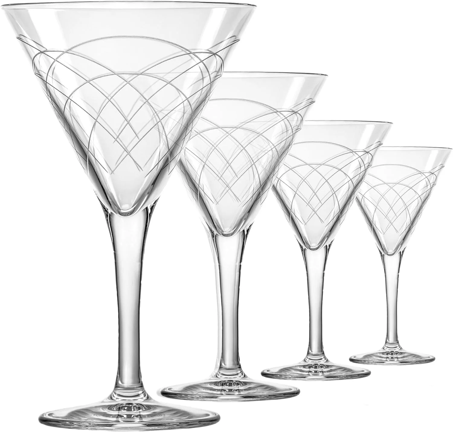 Mid-Century Cocktail Glass | Stemmed 7.5 oz. Martini Glasses | Lead-Free Glass | Diamond-Wheel