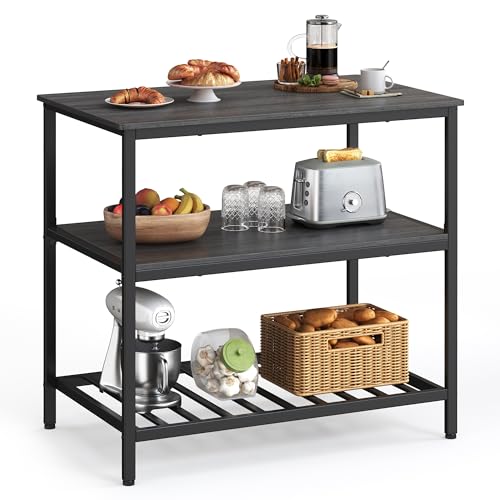 VASAGLE Kitchen Island with 3 Shelves, 47.2 Inches Width Kitchen Shelf with Large Worktop, Stable Steel Structure, Industrial, Easy to Assemble, Rustic Brown and Black UKKI01BX