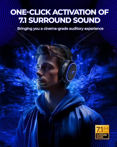 Wireless Gaming Headset， 7.1 Surround Sound， 2.4Ghz USB Gaming Headphones Bluetooth 5.4,100-Hr Noise Canceling Mic RGB Light, Wireless Headset for PC PS5 PS4 Mac Switch，ONLY Wired Mode Suit for Xbox