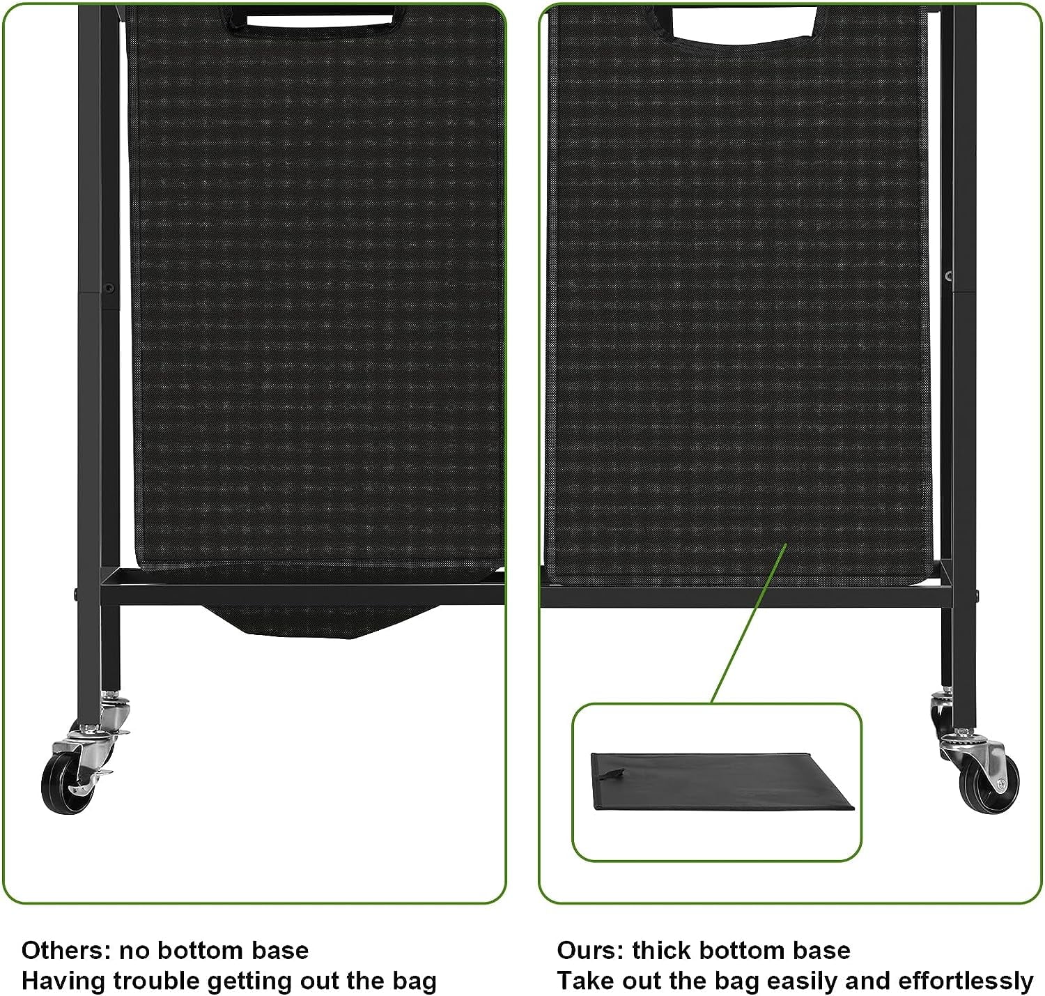 Rolling Black Double Laundry Hamper Basket with Removable Bag and Gray Wood Shelf