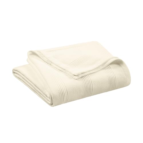 Vellux 100% Cotton Blanket - Soft, Breathable, Cozy & Lightweight Thermal Blanket – All-Season Twin Size Blanket Perfect for Layering Bed, Couch & Sofa - Hotel Quality (90 x 66 Inch, White)