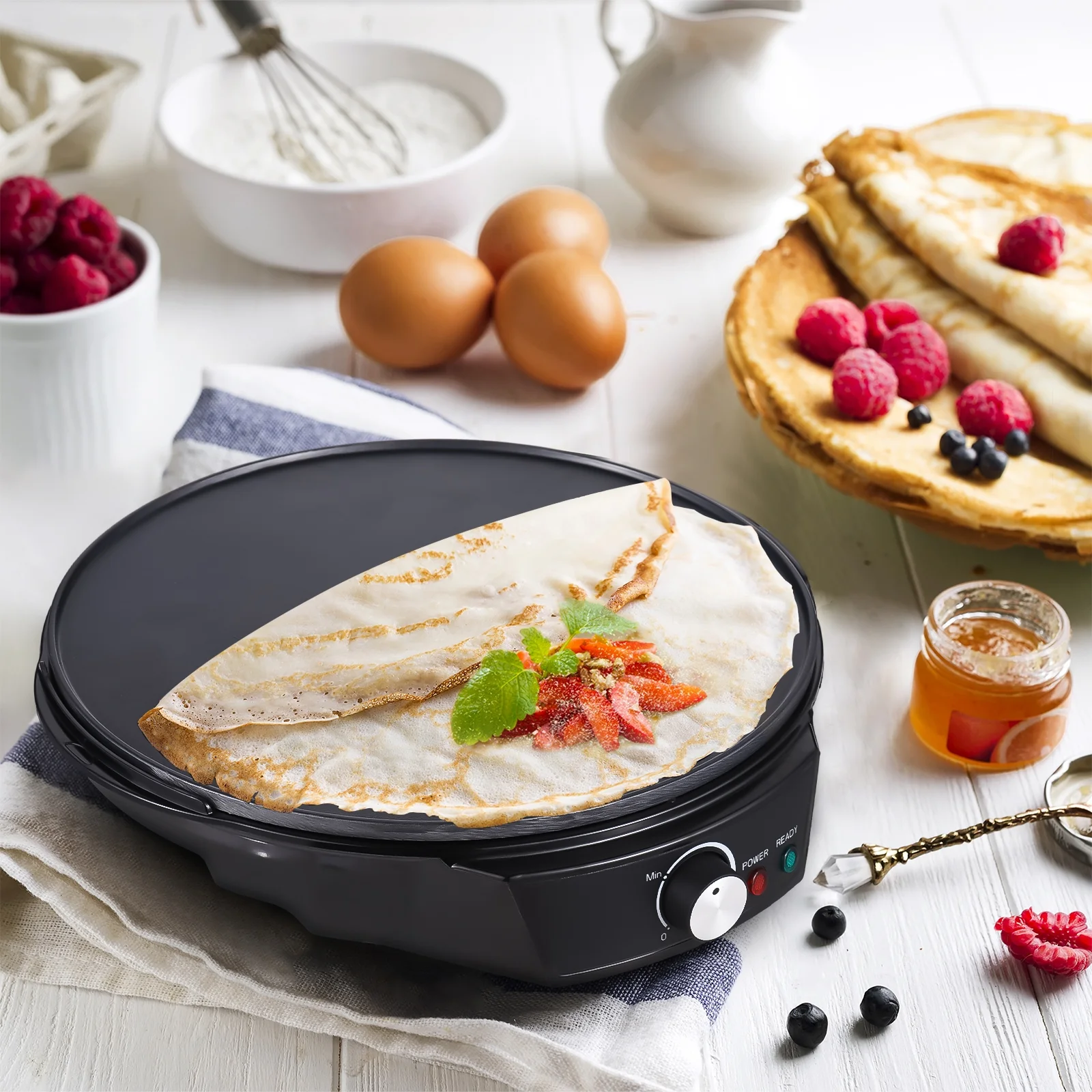 Dazzduo Electric cake bell,Roti Blintzes Includes maker pancake maker Pancake Roti Blintzes Includes Wooden Batter Celsius Temperature Non-stick 1200W 50-210 Celsius maker maker 11 Maker 1200W 50-210