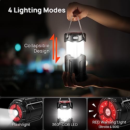 2 Pack Collapsible LED Camping Lantern, Consciot USB C Rechargeable and Battery Powered 2-in-1 Emergency Light with Flashlight and Magnetic Base, Power Outages Hurricane Supplies Survival Kits,Black