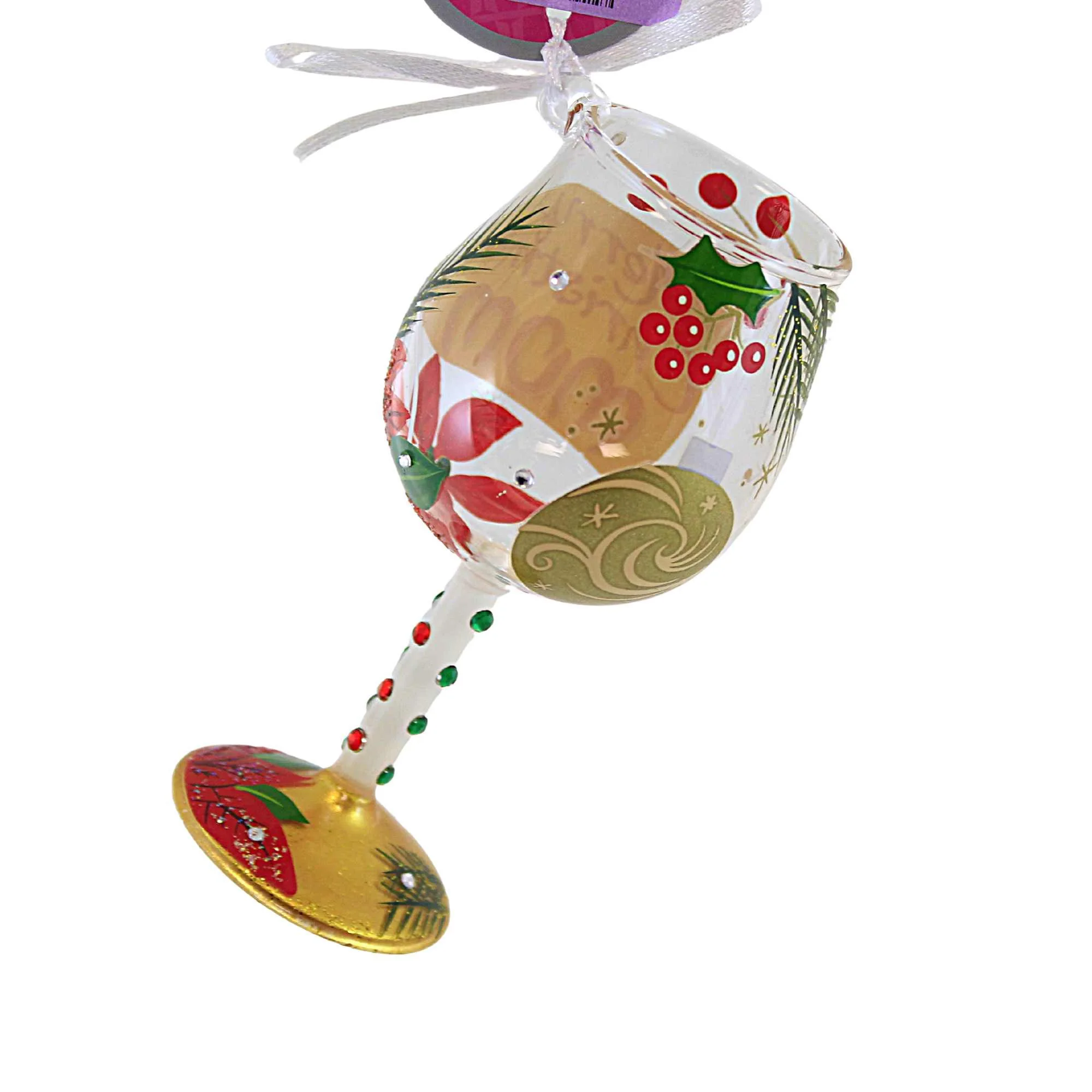 Lolita Glassware Merry Christmas Mom - One Ornament 6.0 Inch, Glass - Hand Painted Holly Berries 6013201