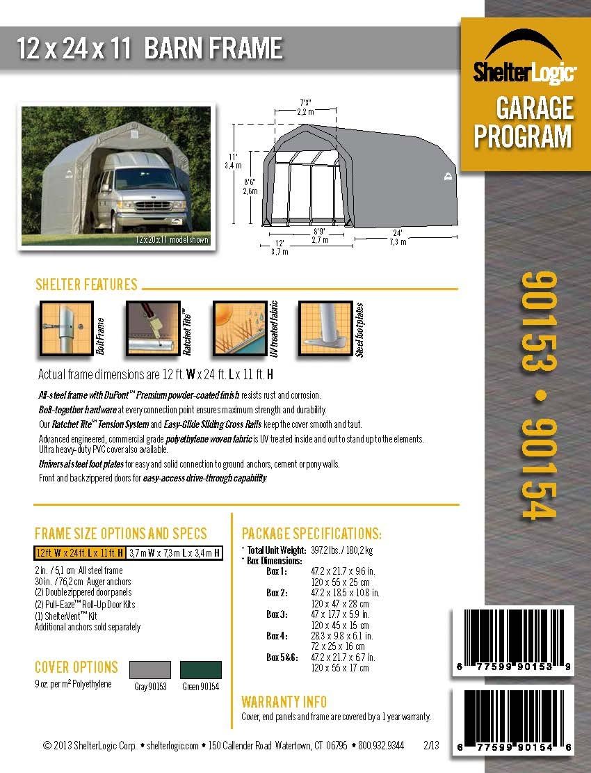 ShelterLogic 90153 Grey 12'x24'x11' Barn Shelter