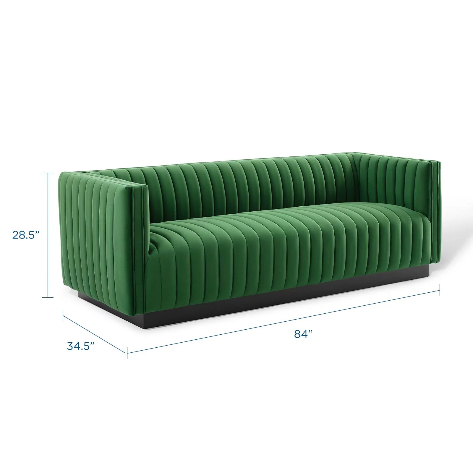 Modway Conjure Channel Tufted Velvet Sofa in Emerald