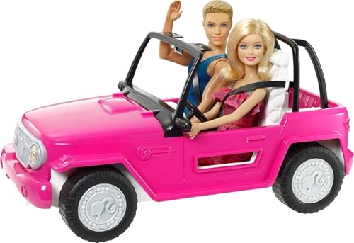 Barbie Car Beach Cruiser with Barbie Doll in Sundress & Ken Doll in Beach Outfit, Pink 2-Seater Open Toy Car (Amazon Exclusive)