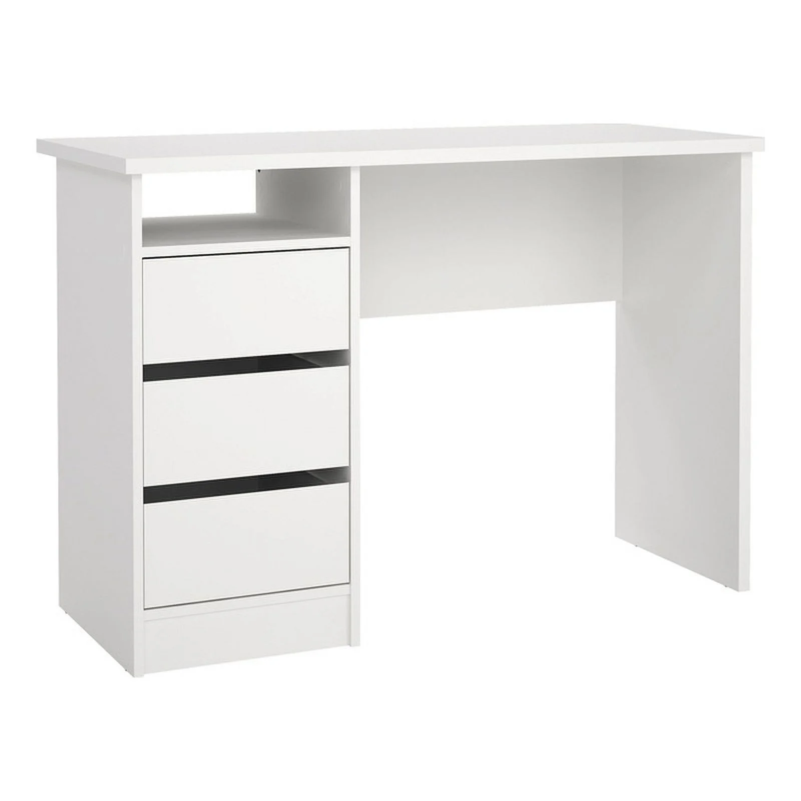 Pemberly Row Writing Desk with 3 Storage Drawers and Open Shelf in White