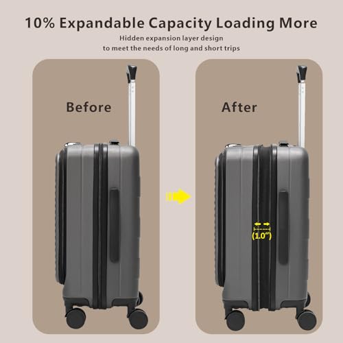 Expandable Carry On Luggage Durable Hardside Lightweight Rolling Suitcases with Spinner Wheels TSA Lock, (Black, 20-Inch)