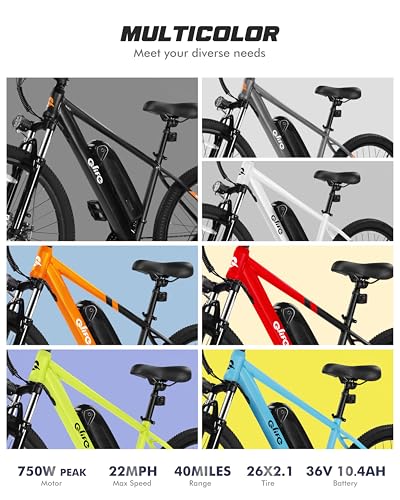 Racer Electric Bike for Adults - 21-Speed Mountain Lightweight Ebike with Peak 750W 22MPH Brushless Motor, 375Wh Removable Battery, 26X2.1 Tire Step Over E-MTB, Up to 40 Miles